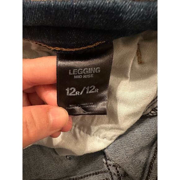 Express Jeans Women's Blue Solid Leggings Mid Rise Stretch Skinny Jeans Size 12R - Picture 3 of 4